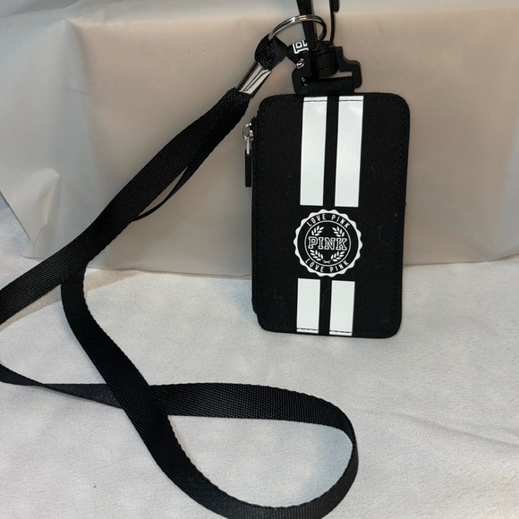Victoria’s Secret PINK Black with White Stripes Lanyard ID Card Holder - Picture 1 of 5